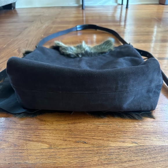 Henry Beguelin Designer Suede Leather Real Fur Crossbody Bag Western Italian - Picture 11 of 13